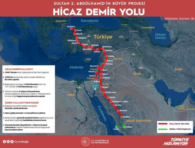 🟧⚡️ Turkey, Syria &amp; Jordan agree to revive the historic Hejaz Railway via a tripartite MoU.
Turkey: completes remaining 30 km in Syria
Jordan: maintains the locomotives