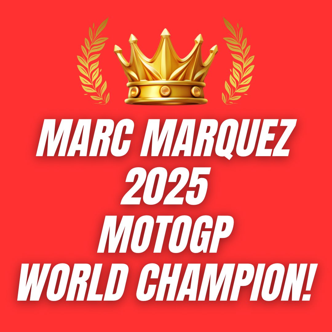 All rise! That 5+year wait is over! The 𝑨𝒏𝒕 𝒐𝒇 𝑪𝒆𝒓𝒗𝒆𝒓𝒂 does it in Motegi! 🏍️🔥

✅ 7x MotoGP World Champion 👑
✅ 9x World Champion overall 👑
➡️ Equals Rossi’s 7 premier-class titles
➡️ Only Agostini (8) stands ahead

Legendary company. 👑

#MotoGP #JapaneseGP #MM93
