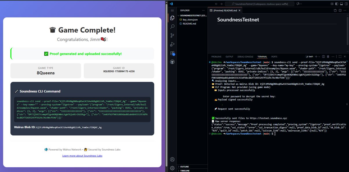 hai everyone 
it's time for the Wava team to work on submitting profs on the <a href="/SoundnessLabs/">Soundness</a>  testnet project 🐬
Well i have finished game and submitted prof
i am Wava team 👽 ahah

CLI mod : <a href="/OxcloneNetwork/">Oxclone Network</a> 
github repository : github.com/OxcloneNetwork…