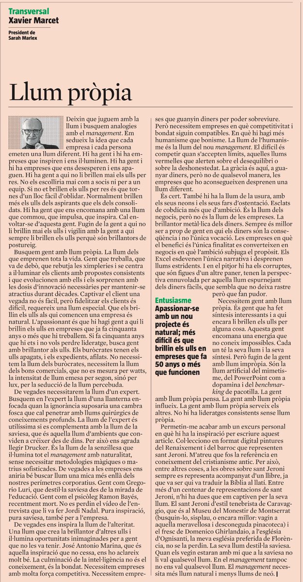 Apassionar-se amb un nou projecte és natural. Ja no ho és tant  fer-ho en projectes que duren dècades... Cal una llum especial!
L'indicador del teu propi entusiasme és com et brillen els ulls 🔥
"Necessitem gent amb llum pròpia" 🙌
Gràcies!! <a href="/XavierMarcet/">Xavier Marcet</a> 👇👇