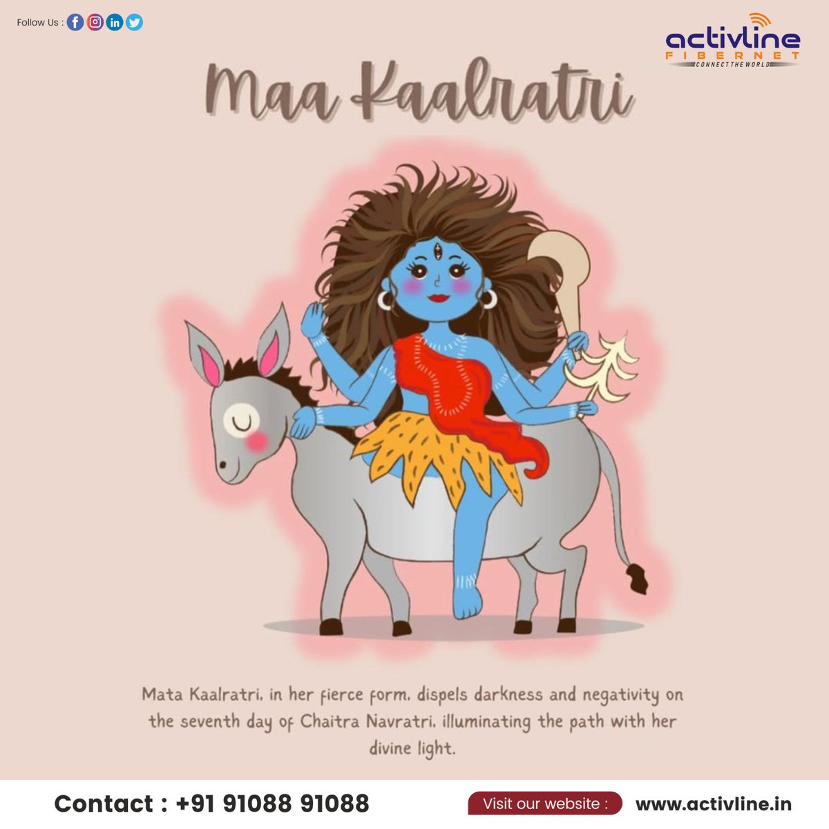 activline_'s tweet photo. 🌸✨ Navratri Day 7 – Worship Goddess Kalaratri ✨🌸

On the seventh day of Navratri, we honor Maa Kalaratri, the fiercest form of Durga, who destroys all negativity and evil forces. 🙏⚡

#Navratri2025 #GoddessKalaratri #Fearless #Strength #Protection #ActivlineFibernet https://t.co/zelKgNFLm1