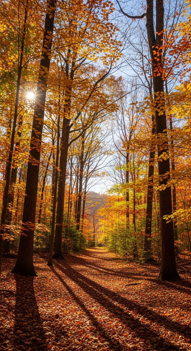 p_chusaengsri's tweet photo. A sunbeam shines through vibrant autumn foliage, casting long shadows on a leaf-covered forest path.
#AutumnGlow #ForestPath #NaturePhotography #SunbeamMagic #VibrantFoliage https://t.co/iQ0SrXhDlC