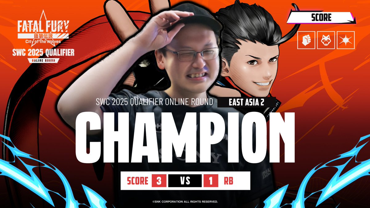 Your East Asia 2nd #SWC2025 Online Qualifier Round Champion is… SCORE!!! 🏆🔥

Congratulations on the win and securing your spot at #SWC2025 <a href="/DreamHack/">DreamHack</a> Atlanta! 🎉

A huge shoutout to our incredible TOP 8:
🥇 <a href="/score33333/">RC | SCORE (スコア)</a> 
🥈 <a href="/ArubiKao/">RB Kao</a> 
🥉 <a href="/kouseikarate8/">コウセイ</a> 
🏅パンピーナ