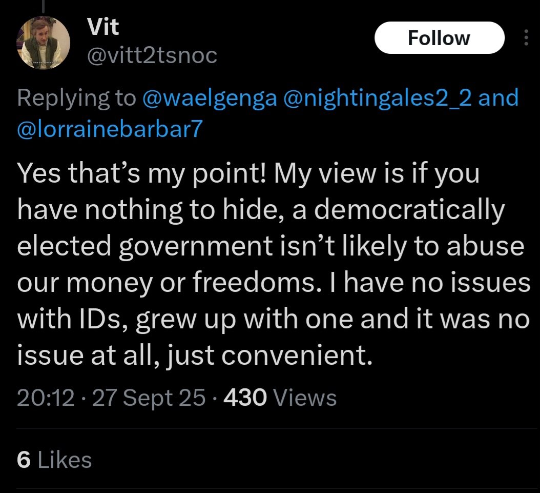 And this right here is the problem. 

"A DEMOCRATICALLY ELECTED GOVERNMENT ISN'T LIKELY TO ABUSE OUR MONEY OR FREEDOMS"

Did people sleep through 2020??