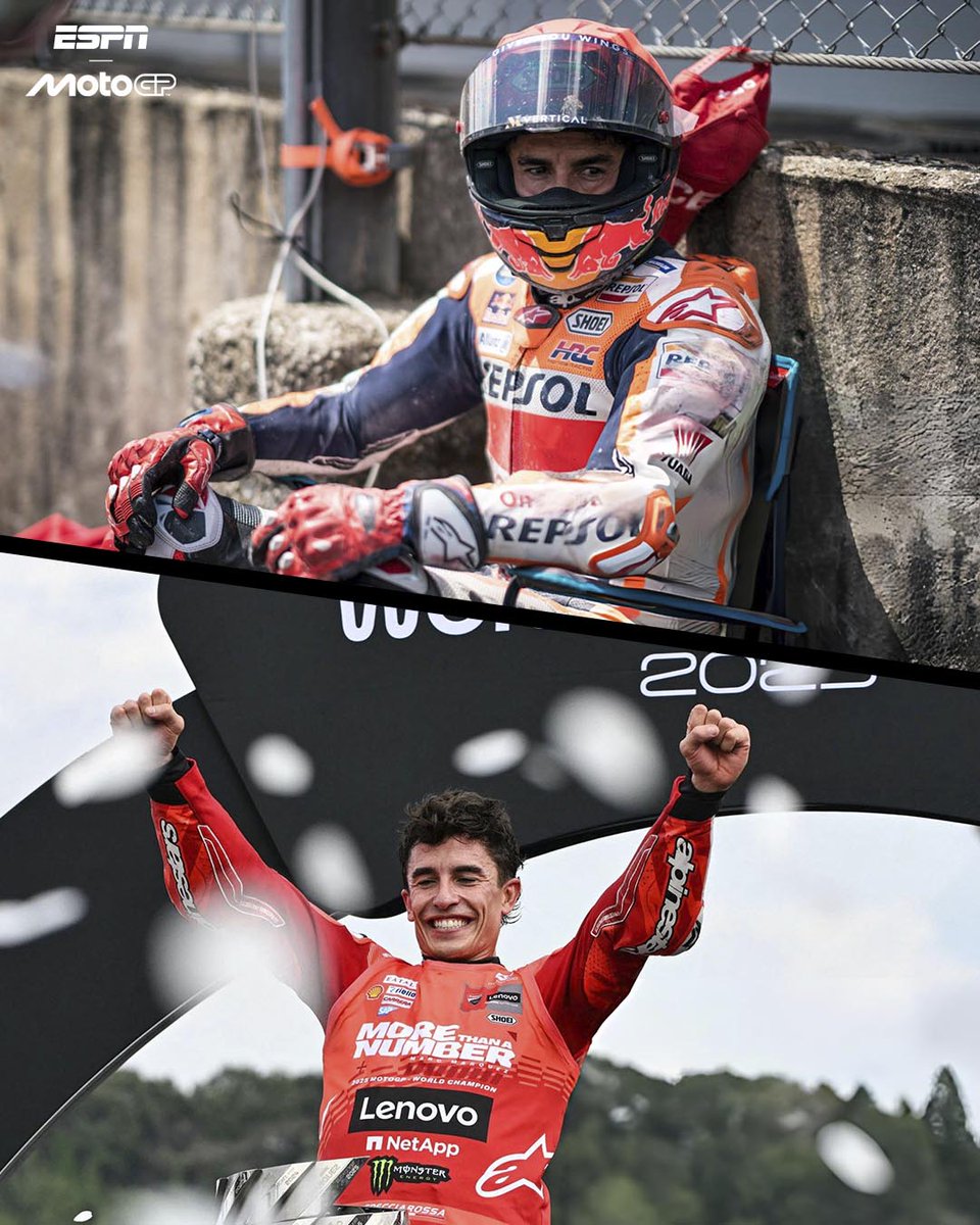 MotoGP_ESPN's tweet photo. Mira esos ojos, ¿qué estaba pensado Marc?, seguro que este momento era imposible, todo era oscuridad y tristeza. Sin embargo, él nunca dejó de creer y es campeón del mundo en MotoGP. 👑🥹

¿Ave Fénix?, no, prefiero a Marc Márquez. ❤️ https://t.co/f0jD5nHSuj