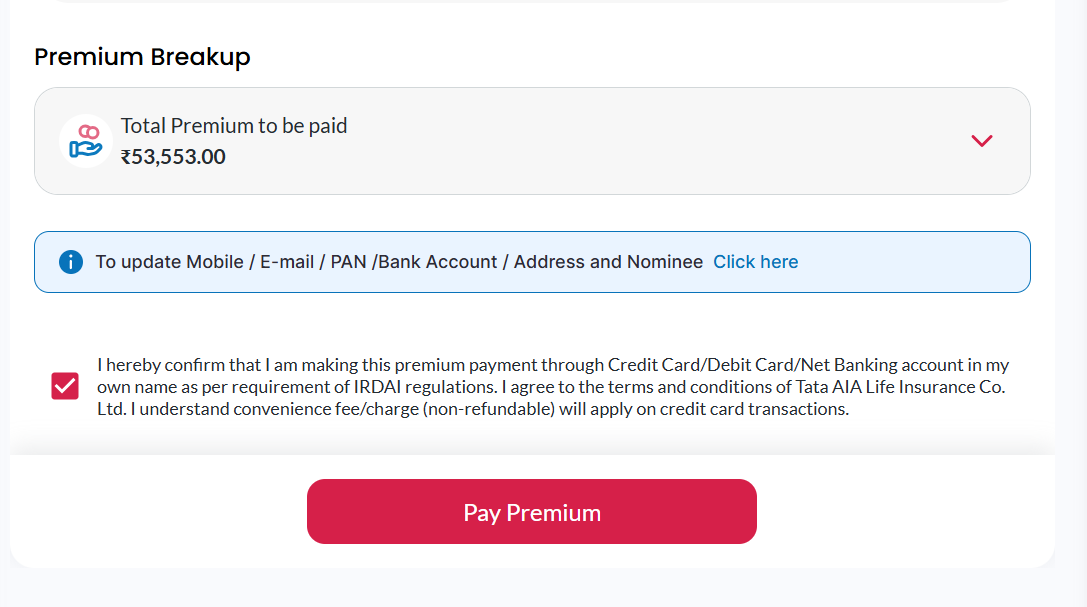akshay49's tweet photo. @TataAIA_Life my insurance payment is showing discrepancy. At one page it shows 52346 and when I click pay now it changes to 53553? Whats the reason?
Please reply asap as the due date is tomorrow! https://t.co/q3BMWmSJez