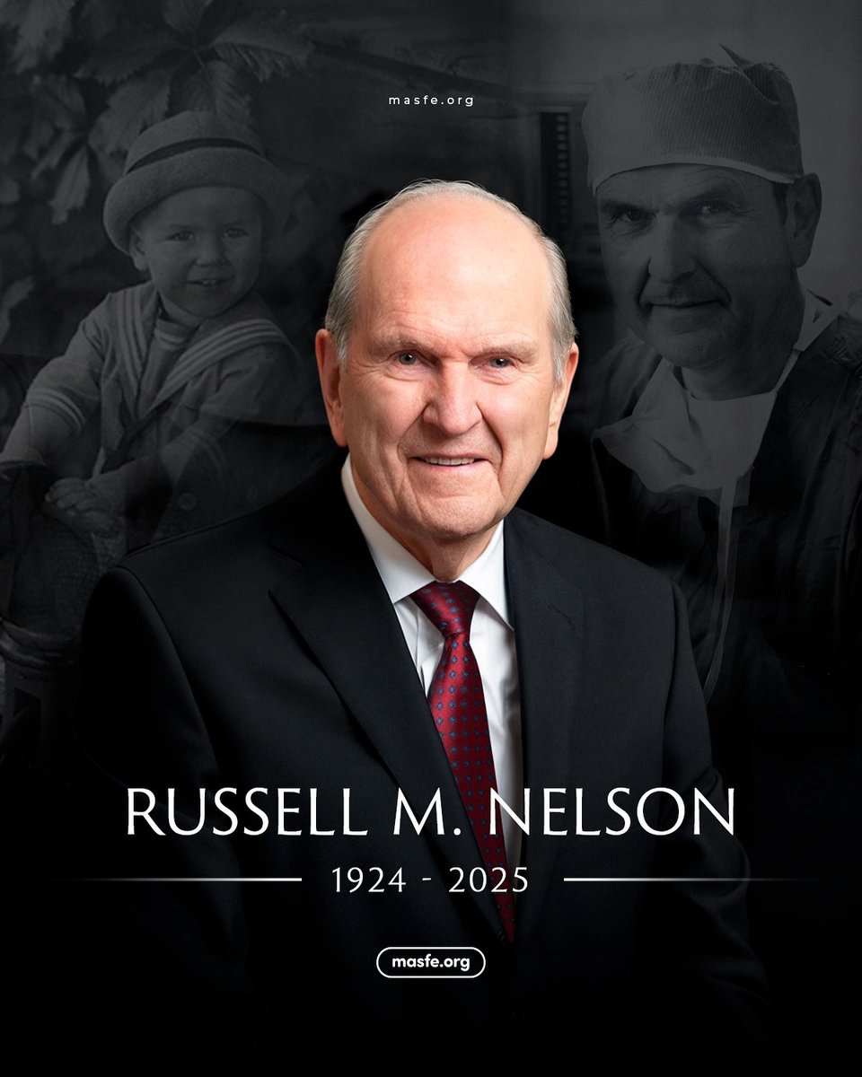 Masfe_org's tweet photo. El presidente Russell M. Nelson ha fallecido a la edad de 101 años. La Iglesia de Jesucristo de los Santos de los Últimos Días anunció el fallecimiento del profeta quien estuvo en sus últimas horas en su hogar rodeado de su familia.
#masfe #RussellMNelson #FalleceRussellMNelson https://t.co/y8ujY3jvui