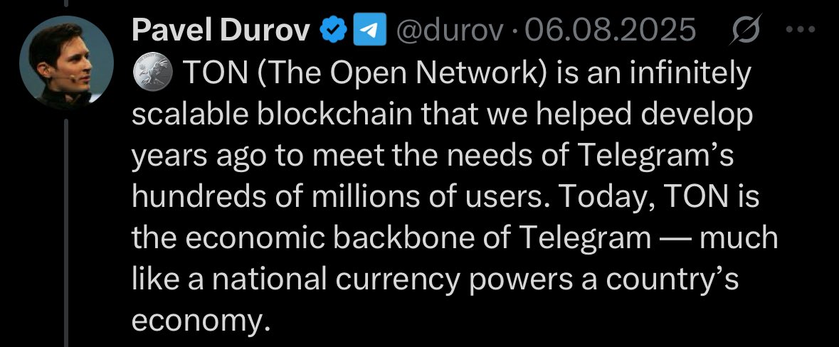 When Multi-Billionaire is telling you, publicly &amp; directly, that TON is the backbone of Telegram’s Economy — you listen!

$TON is inevitable.

And you get a chance to be early enough to witness all this history in making yourself.