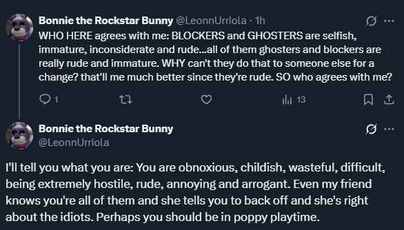 Leonn (aka FoxySFM) is getting worse and worse. He just sent another death threats to all "idiots" he's talking about. I really suggest you go block and report him, because he's gone far enough. This shit really needs to stop right now.