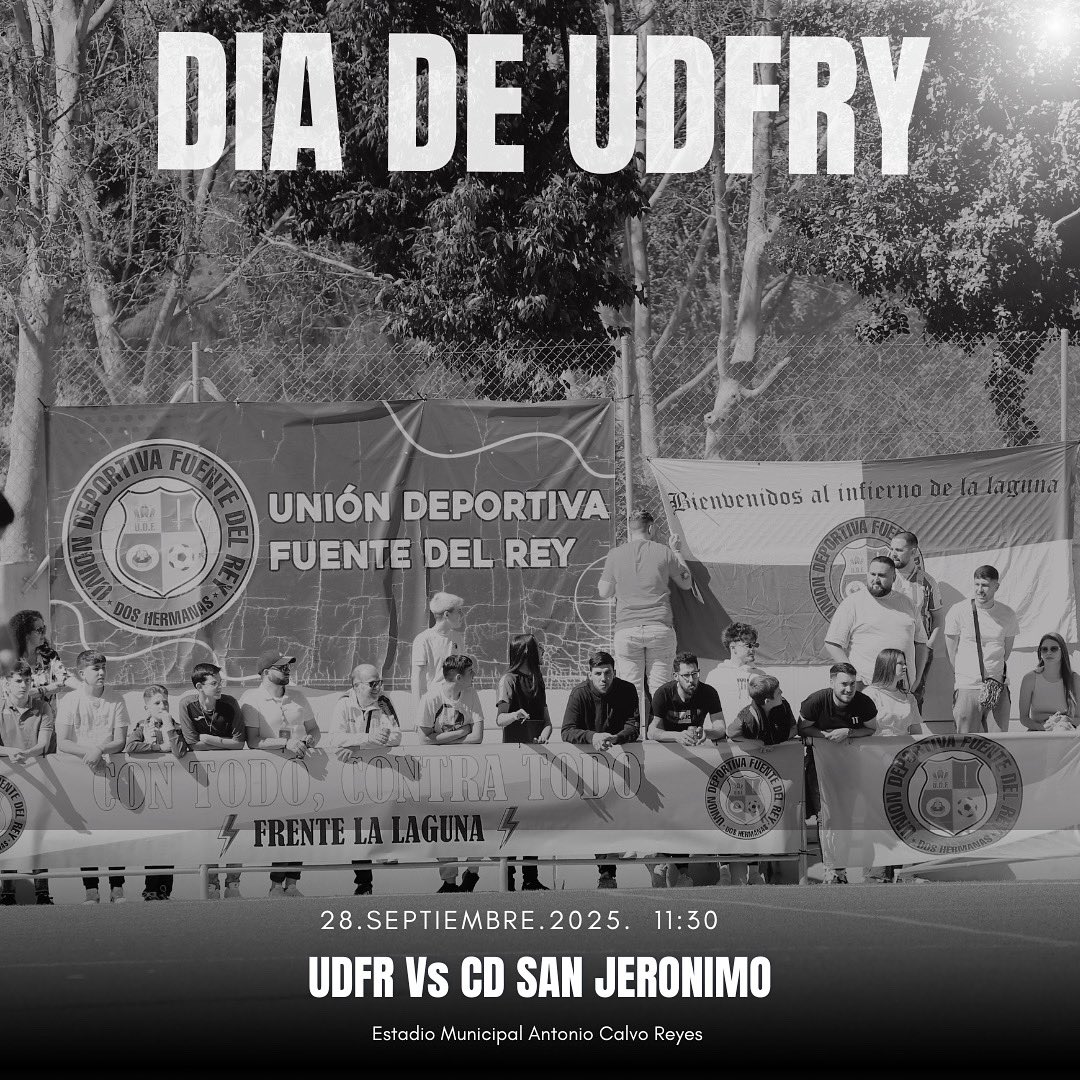 Hoy arranca la liga 💙
📅 28/09 – ⏰ 11:30h
⚽ UDFR 🆚 CD San Jerónimo
🏟️ Estadio Antonio Calvo Reyes

¡Te esperamos en el #DíaDeUDFRY! 🔥
