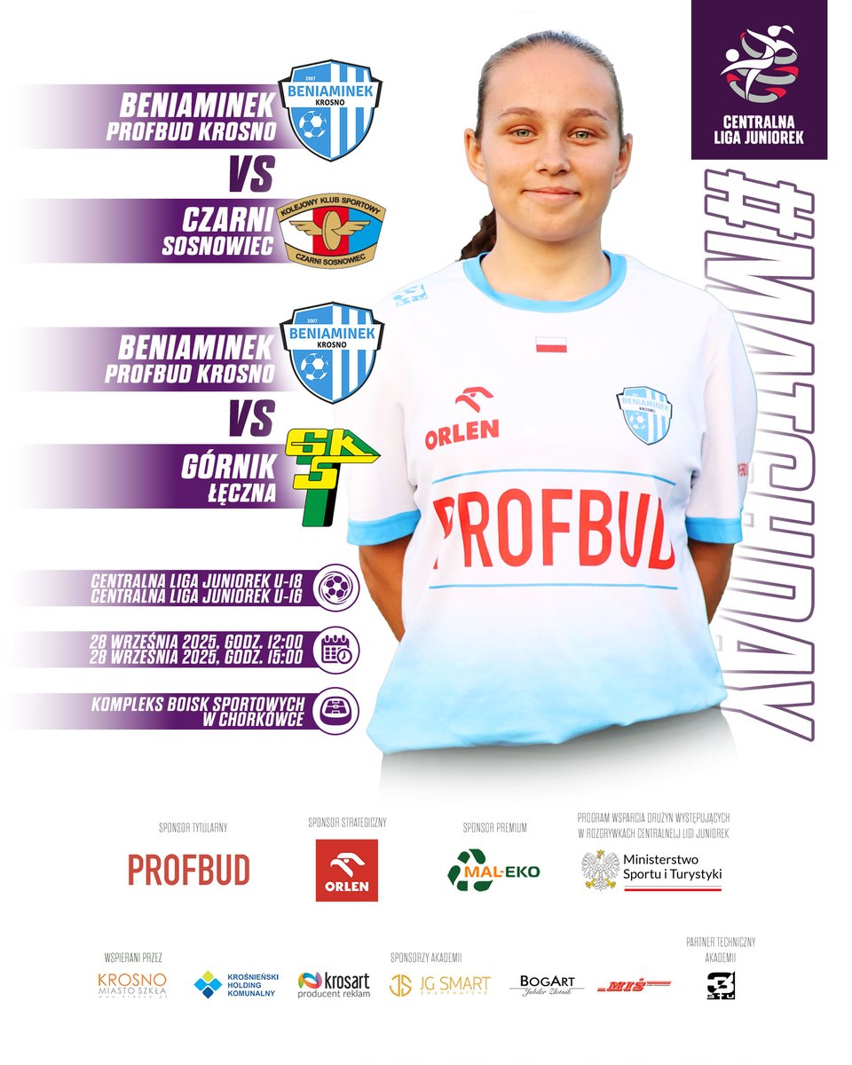 #MATCHDAY | W meczach CLJ z Czarnymi i Górnikiem 👱‍♀️🇵🇱🔝 

Dziś emocje w rozgrywkach kobiecych i to podwójne! W CLJ U-18 Beniaminek zagra z Czarnymi Sosnowiec, a w CLJ J-16 z Gornikiem Łęczna. Trzymamy kciuki ✊💙

#PROFBUD <a href="/GrupaORLEN/">ORLEN</a> #MalEko <a href="/SPORT_GOV_PL/">Ministerstwo Sportu i Turystyki</a>