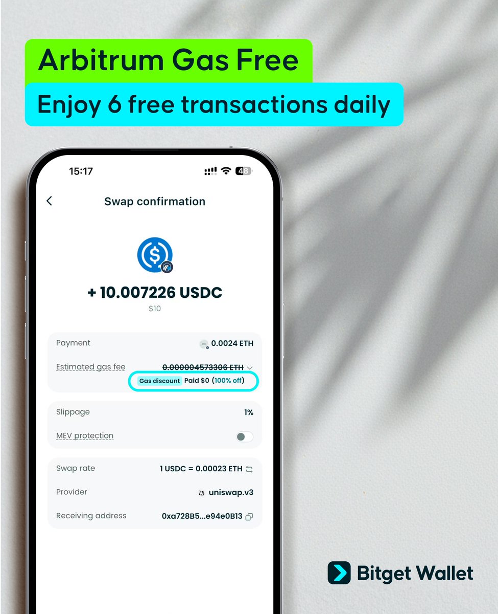 BitgetWallet's tweet image. What if I told you @arbitrum is now gas-free on Bitget Wallet?

Enjoy 6 gas-free transfers/trades on @arbitrum daily.

We&apos;re making onchain simple and better. #Crypto4Everyone