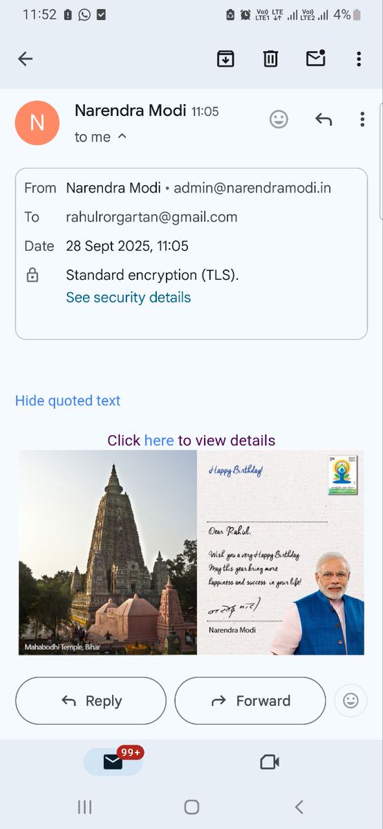 Rahulmaratha28's tweet photo. Respected Sir, 
@narendramodi 
              Thanks a lot for birthday greetings  and your blessings.  These mean a lot to me. 🙏🙏
Warm Regards. https://t.co/4R6HGvkP0N