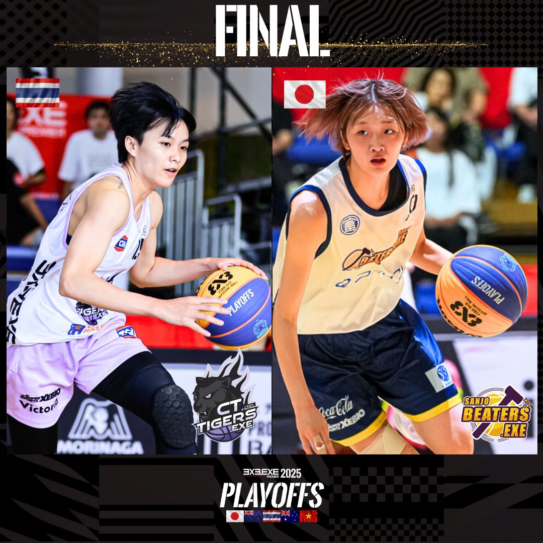 3x3league's tweet photo. FINAL, WHO YOU GOT?👑

FINAL / 16:15-
@sanjobeaters  🆚 CT TIGERS.EXE

📍グラングリーン大阪 ロートハートスクエアうめきた
📅9.28 11:00-17:40
⌚ https://t.co/3sKfyf0Fiw
🔴 https://t.co/uHWFDxw1nC

#3x3 #3x3EXE #PLAYOFFS https://t.co/VXsNECJj6U