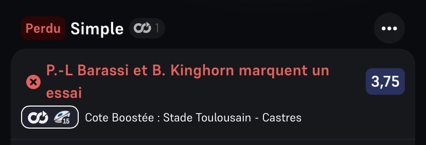 SectionEmi's tweet image. Bonjour @WinamaxSport 
Je pense qu’il y a une erreur de votre part … 
En effet l’intitulé « Barassi et Kinghorn marquent un essai » 
Barassi a bien marqué en deuxième période 
@Janusport