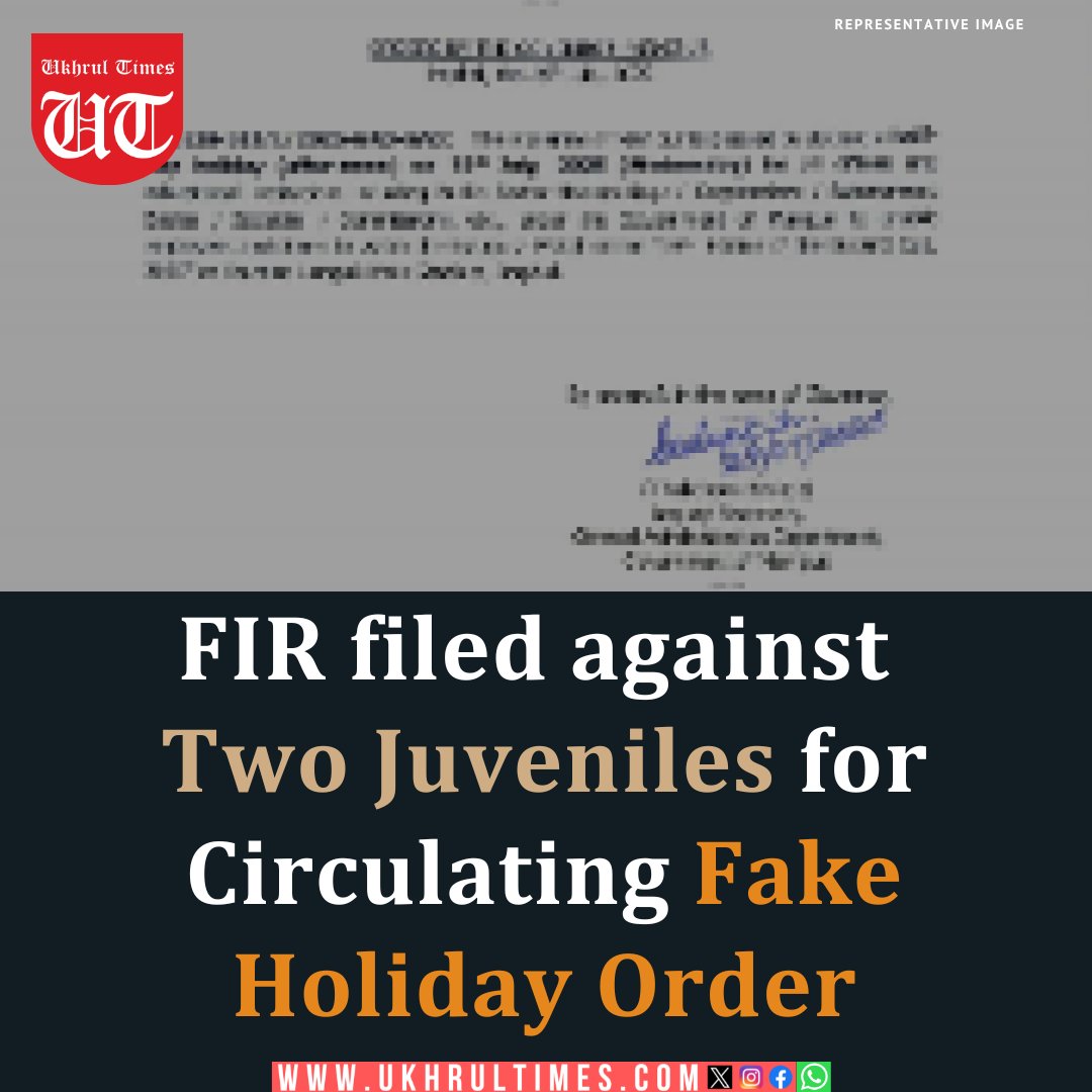 ukhrultimes's tweet image. #UTSnippet: Based on a complaint filed by the Directorate of Education (S), for forgery and circulation of a fake holiday order in its name on 18.09.2025, an FIR was registered at Cyber Crime Police Station, Manipur.
Following investigation, Manipur Police has apprehended 02…