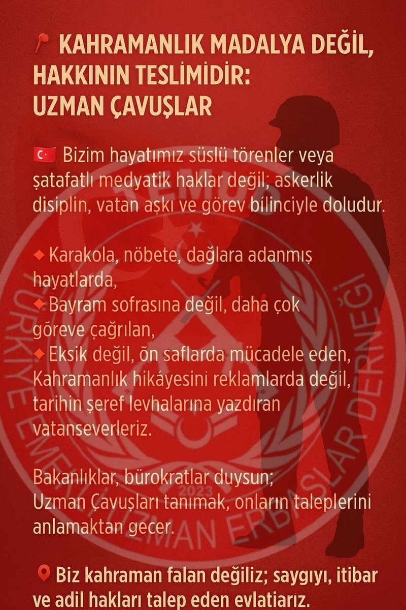 Gecenin sessizliğinde nöbet tutan, gündüzün sıcağında vatanı bekleyen Uzman Çavuşlar; sadece birer asker değil, milletin direncidir. 
Yıllarca görev yapıp, emeklilikte hak ettikleri statüyü elde edememek ne vicdana ne adalete sığar. 
<a href="/3269/">strawberry fields</a> sayılı kanun artık bu sessiz