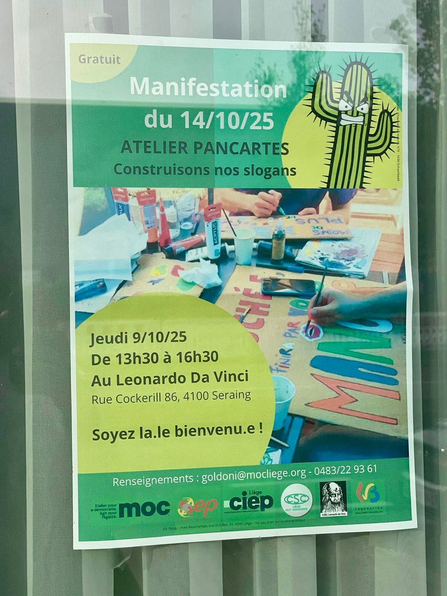 Au lieu de faire un atelier pancarte, ne serait pas mieux, par exemple, de faire un atelier "remise à l'emploi" ? 🙄😁 (Au frais de la Fédération Wallonie Bxl en plus, donc de l'argent public)
#csc #walloniebruxelles