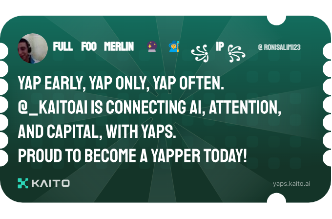 ronisalim123's tweet photo. Yap early, yap only, yap often.

@KaitoAI is connecting AI, attention and capital with Yaps.

Just claimed my social card and I'm accumulating Yap points in real-time.

Claim yours 👉 https://t.co/pFxwyazJMn https://t.co/f5QMHcWPXh