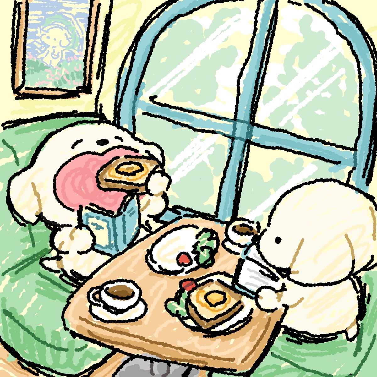 読書しながらモーニングいぬ