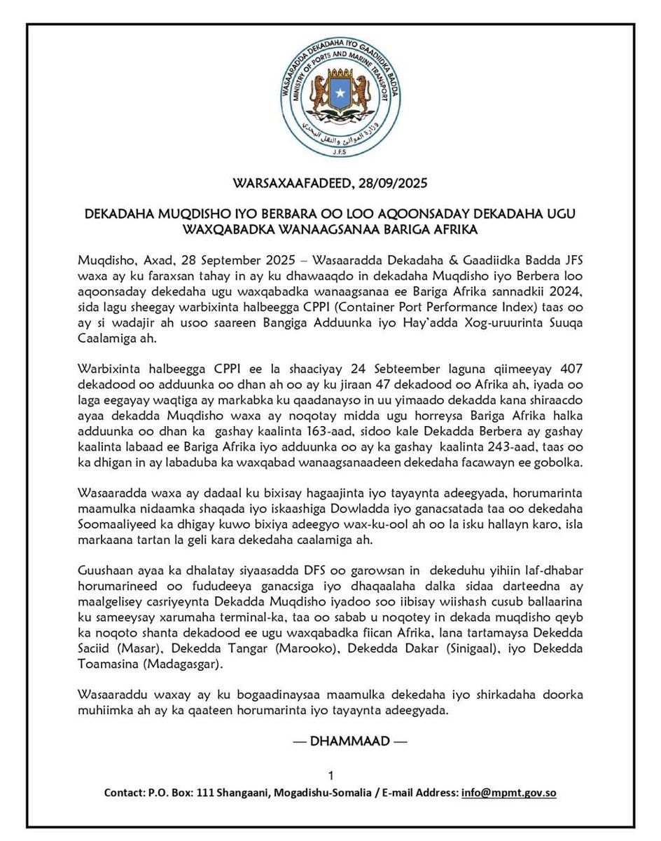 SFG comments on ports performance, carries a lesson to Somalia; redirect your efforts against Somaliland.

As our ports we can be two neighbour countries who serve the region in parallel &amp; collaborate. So recognising does no harm to you but rather helps you.

Accept the REALITY!