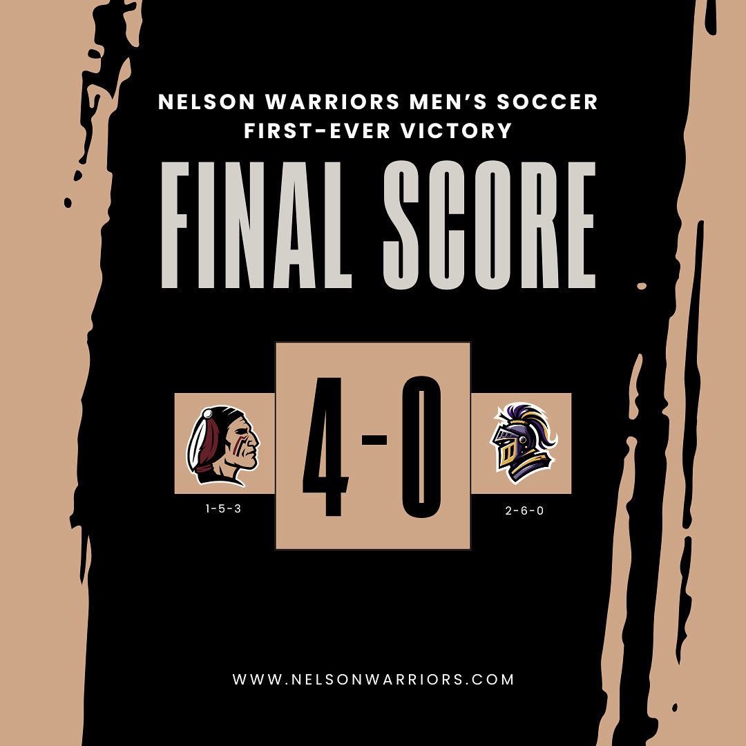 The Nelson Men’s Soccer has won the program’s first-ever victory! Congrats, #Warriors!!