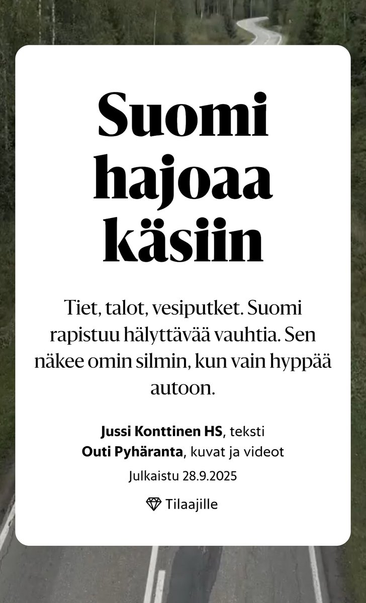 Mutta sinun pitää olla kiitollinen siitä, että saat siirtää rapautuvan infrastruktuurin seuraaville sukupolville.

"Tarvitaan enemmän rahaa" -mantra on jo nähty. Kurinpalautuksen aika on julma.