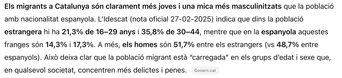 paullonch's tweet photo. Si això ho corregeixes a més comparant "homes joves migrants" vs "homes joves nacionals" (grup d'edat i sexe que en tota societat comet més delictes), la correlació migracions/delictes desapareix ABSOLUTAMENT.  No només sou racistes, sou molt retardats. https://t.co/uZAPVeF24V