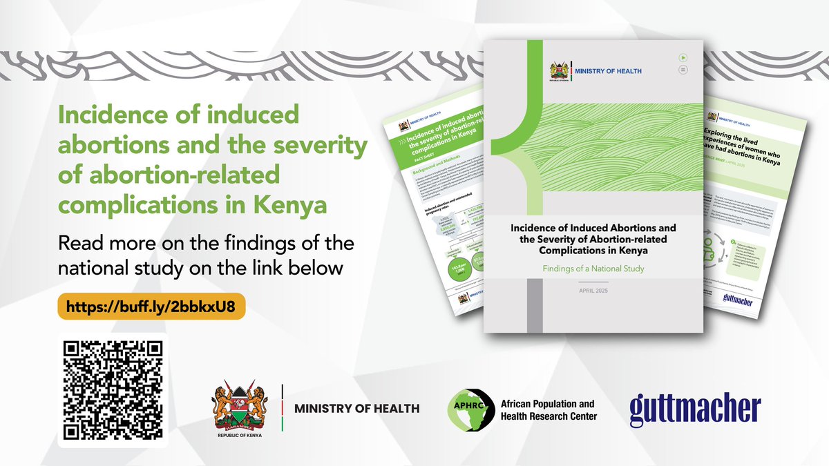 Today, on International Safe Abortion Day 2025, we share findings from a recent study by APHRC, <a href="/Guttmacher/">Guttmacher Institute</a> and <a href="/MOH_Kenya/">Ministry of Health</a>.

🔗aphrc.org/publication/in…

🔹 Nearly 793,000 abortions occurred in Kenya in 2023; 57 per 1,000 women of reproductive age, with adolescents (15–19 yrs)