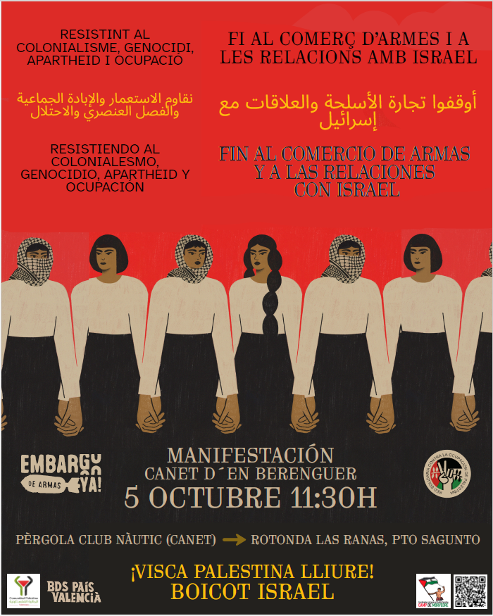 CCOOCMorvAPalan's tweet image. 📢El País Valencià es mobilitza per a denunciar el GENOCIDI innegable del poble palestí i reclamar l'EMBARGAMENT d'armes a Israel.
📍Al Camp de Morvedre. Canet d'en Berenguer Club nàutic
🗓️5 octubre
⏳11:30 AM
#EmbargoYa
#OpenBorders
#EndGenocide