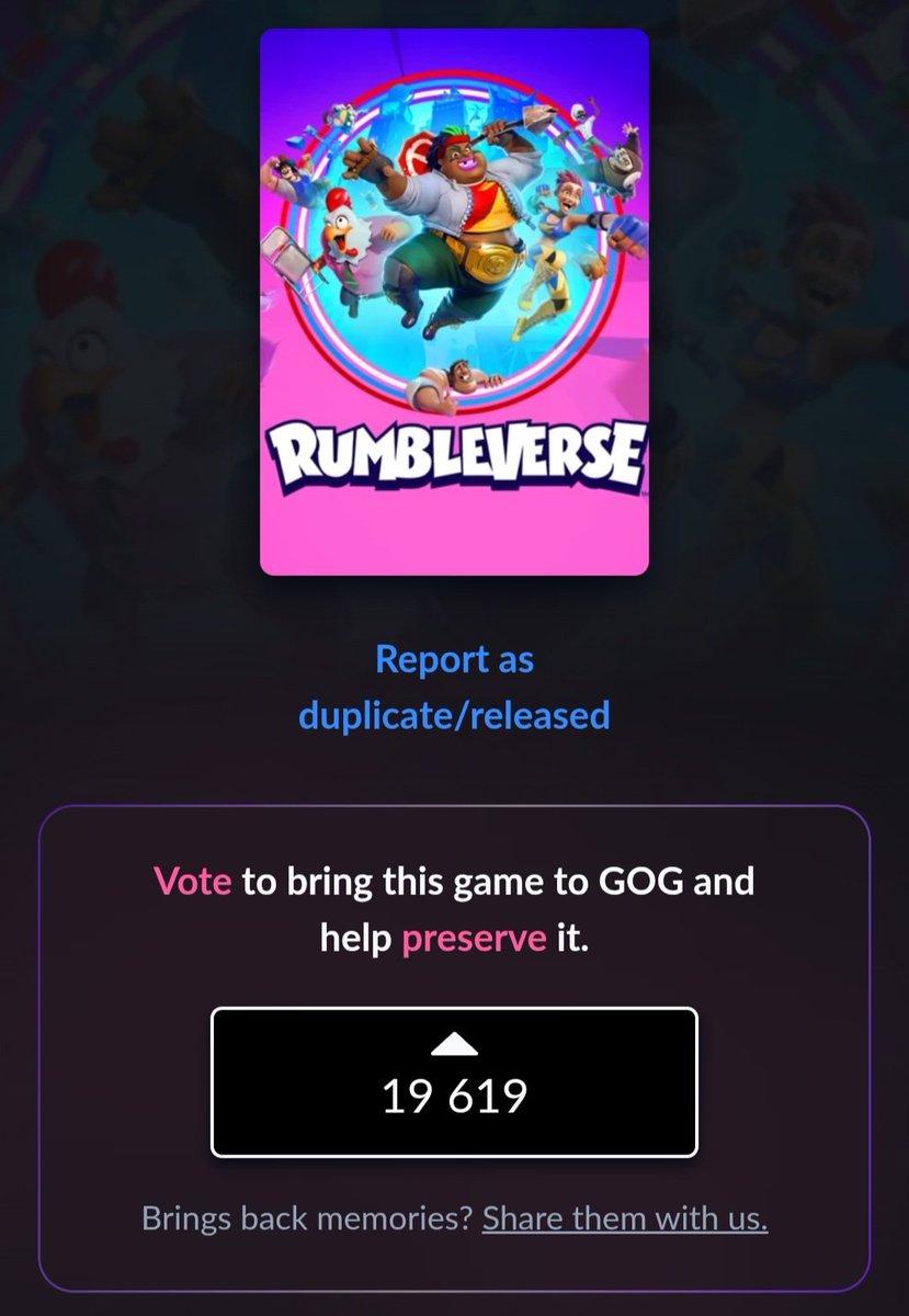#petition 
We have over 19,600 votes with 2,057 stories made to help show the strong demand for Rumbleverse to return!

We accomplished our goal of finding a publisher interested in returning Rumbleverse!

The publisher Acclaim has stated they are willing to work with Iron Galaxy
