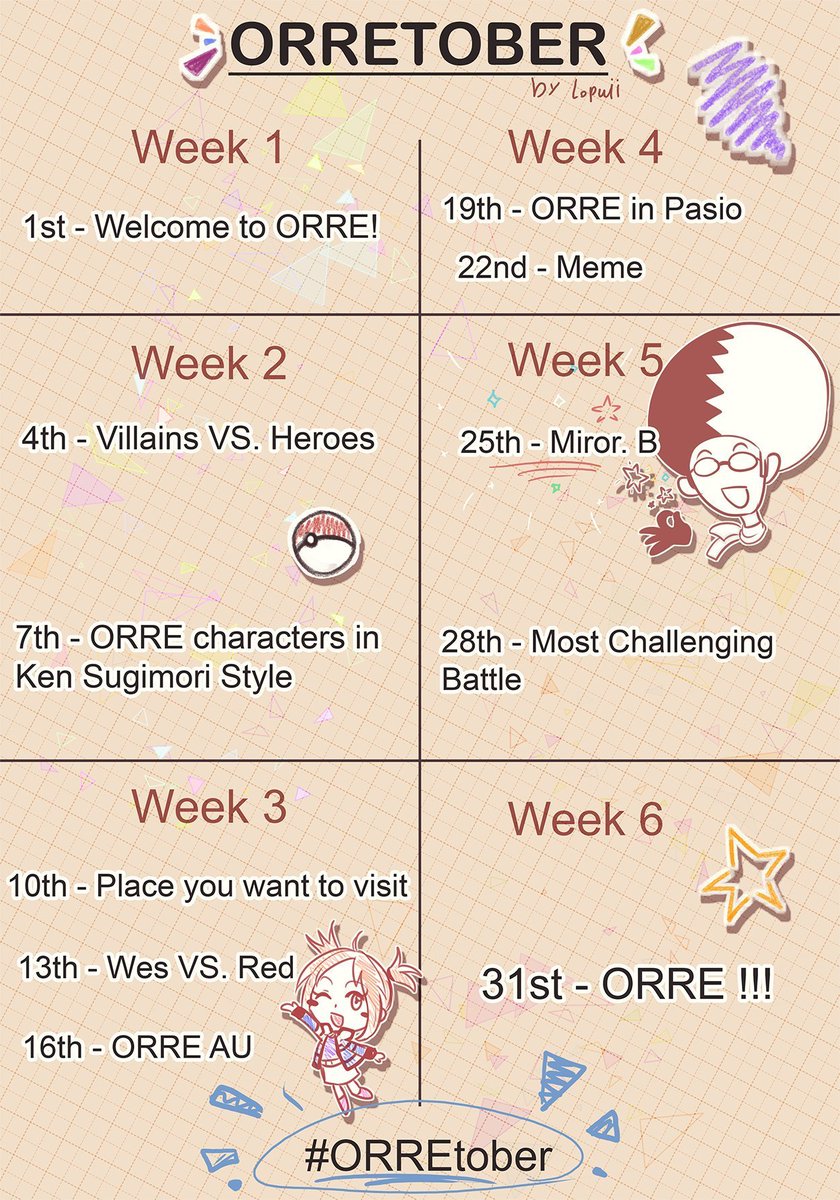 I'll be real, my fellow Orreans, the admin of this blog is burnt off of Pokemon in general. Different commitments and a new passion allocated elsewhere. There was no planned #Orretober this year, but that doesn't mean you can't look to the prior prompts and try them. Have fun.