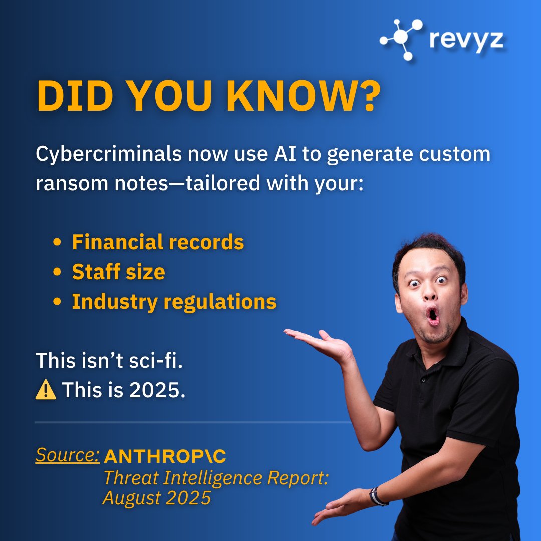 💡 Ransomware in 2025 isn’t generic.
AI agents now:
✅Analyze stolen HR + financial data
✅Calculate “optimal” ransom amounts
✅Craft sector-specific threats (HIPAA, defense, etc.)
🚨#Compliance checklists won’t save you.
You need: restorable backups, recovery tests, audit logs.