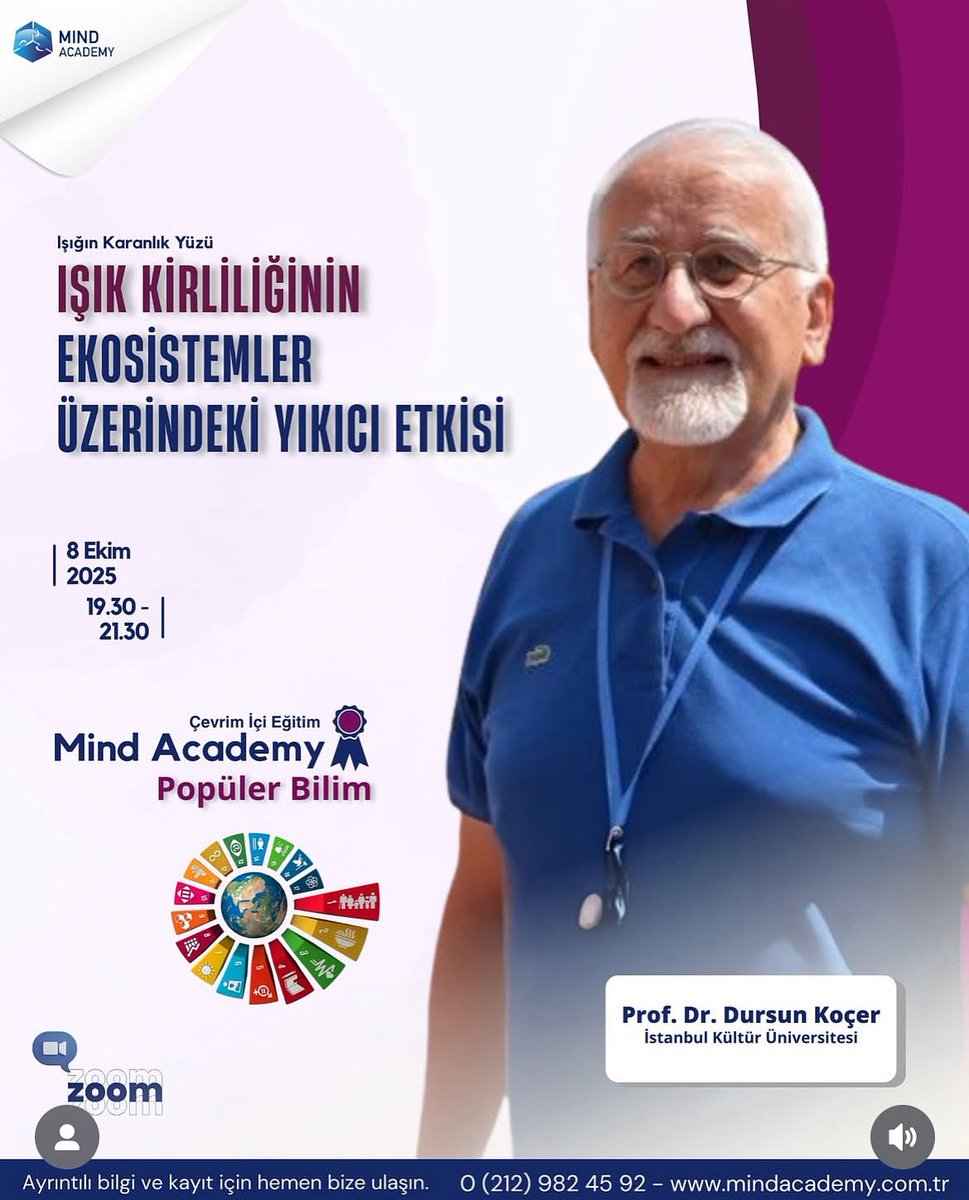 8 Ekim 2025 | 19.30 – 21.30
Koordinatörümüz Dursun Koçer, ışık kirliliğinin ekosistemler ve insan sağlığı üzerindeki etkilerini ele alacağı seminere katılıyor. Gece ışıklarının görünmeyen karanlık yüzünü birlikte keşfedeceğiz.
🔗 Ayrıntılı bilgi ve kayıt: mindacademy.com.tr