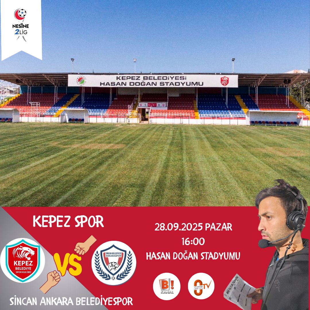 🇹🇷 TFF 2. Lig / Beyaz Grup
⚽ Kepezspor A.Ş 🆚 Sincan Belediyesi Ankaraspor
⏰ 16:00
💻📱 Sıfır TV YouTube Kanalı
🎙 <a href="/07ertugrulercan/">Ertuğrul Ercan</a>