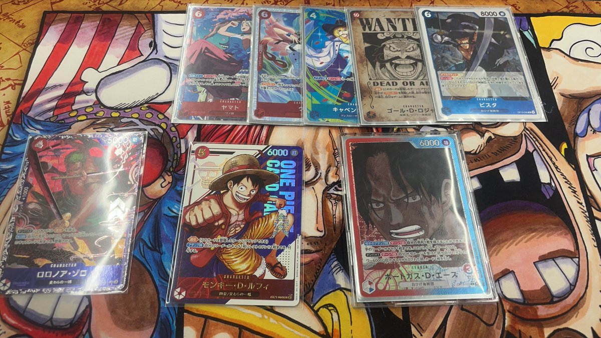 フラシ宝島岐阜
使用　赤青エース
赤紫ロジャー　後攻⭕️
緑ゾロ　先行⭕️
赤紫ロジャー　後攻⭕️
緑ゾロ　後攻⭕️
緑ゾロ　後攻⭕️

前回のフラシ0-4から這い上がりました！