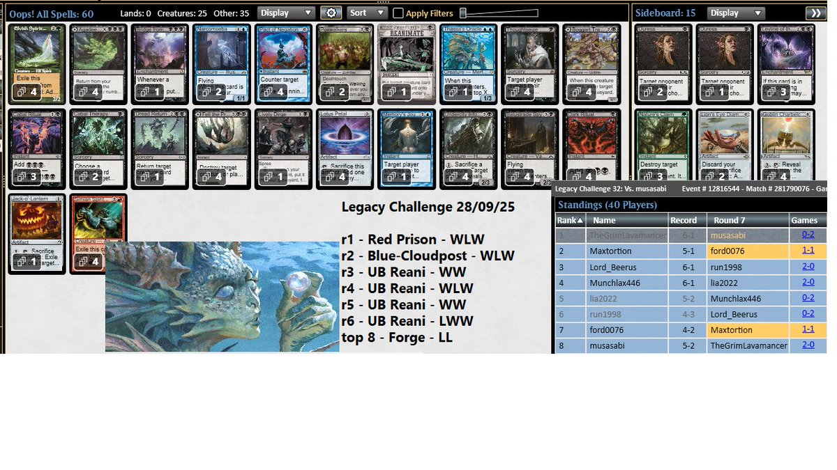I made top 8 in Legacy Challenge (Undefeated in the Swiss) 🏆

<a href="/fireshoes/">Robert Taylor🔥</a>