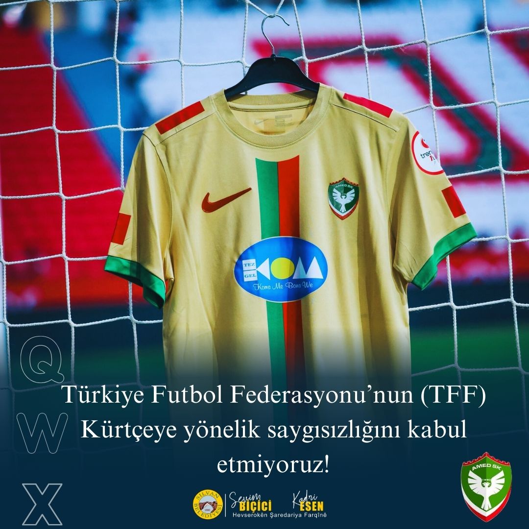 ⚽Em bêrêziya TFF’ê ya li dijî kurdî qebûl nakin

Federasyona Fûtbolê ya Tirkiyeyê (TFF), ji ber sponsoriya bi dûrişmeya kurdî, 110 hezar TL cezayê pere li Amedsporê birî. Ev hewldaneke cihêkarî û bêtehemûliyê ye. Bi tu awayî bi rihê werzîşê nakeve. Lewre kurdî zimanê zikmakî yê