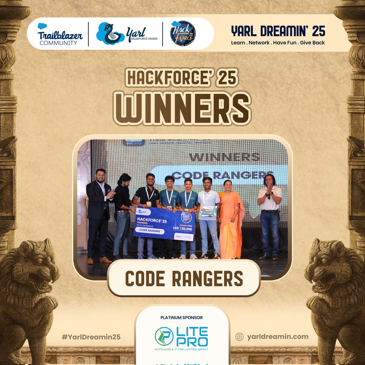 🏆 𝐇𝐚𝐜𝐤𝐟𝐨𝐫𝐜𝐞’ 𝟐𝟓 𝐂𝐡𝐚𝐦𝐩𝐢𝐨𝐧𝐬 – 𝐂𝐨𝐝𝐞 𝐑𝐚𝐧𝐠𝐞𝐫𝐬!

A huge congratulations to Code Rangers for emerging as the winners of Hackforce’ 25 with their outstanding Agentforce-powered solution!

Your creativity, teamwork, and dedication truly set you apart. We