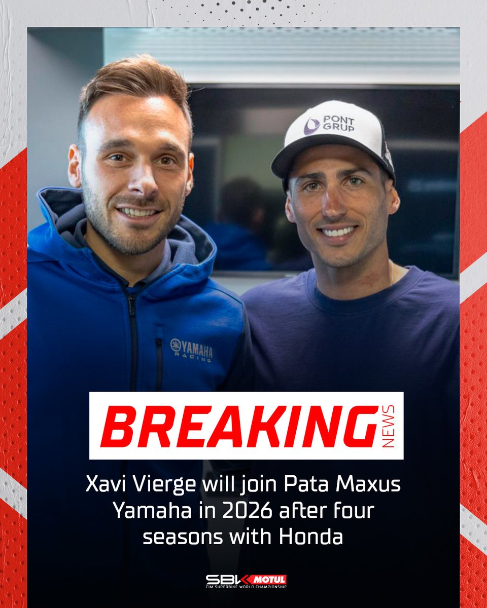 WorldSBK (@worldsbk) on Twitter photo Big move for 2026! ๐จ
<a href="/XaviVierge/">Xavi Vierge Zafra</a> will join <a href="/PataMaxusYamaha/">Pata Maxus Yamaha WorldSBK</a> next season ๐ bit.ly/3IJOS9W
#AragonWorldSBK ๐ช๐ธ #WorldSBK Big move for 2026! ๐จ
<a href="/XaviVierge/">Xavi Vierge Zafra</a> will join <a href="/PataMaxusYamaha/">Pata Maxus Yamaha WorldSBK</a> next season ๐ bit.ly/3IJOS9W
#AragonWorldSBK ๐ช๐ธ #WorldSBK
