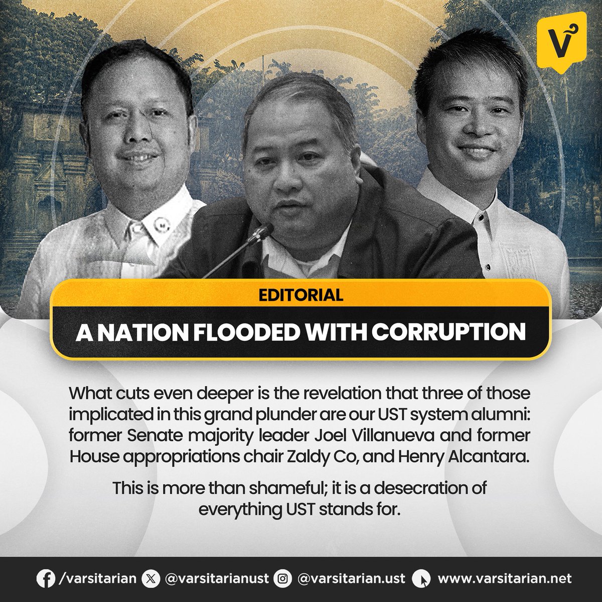 #Editorial: They masquerade as guardians of the nation, yet in truth they are leeches and parasites, sucking the lifeblood out of every honest taxpayer.

READ: varsitarian.net/a-nation-flood…