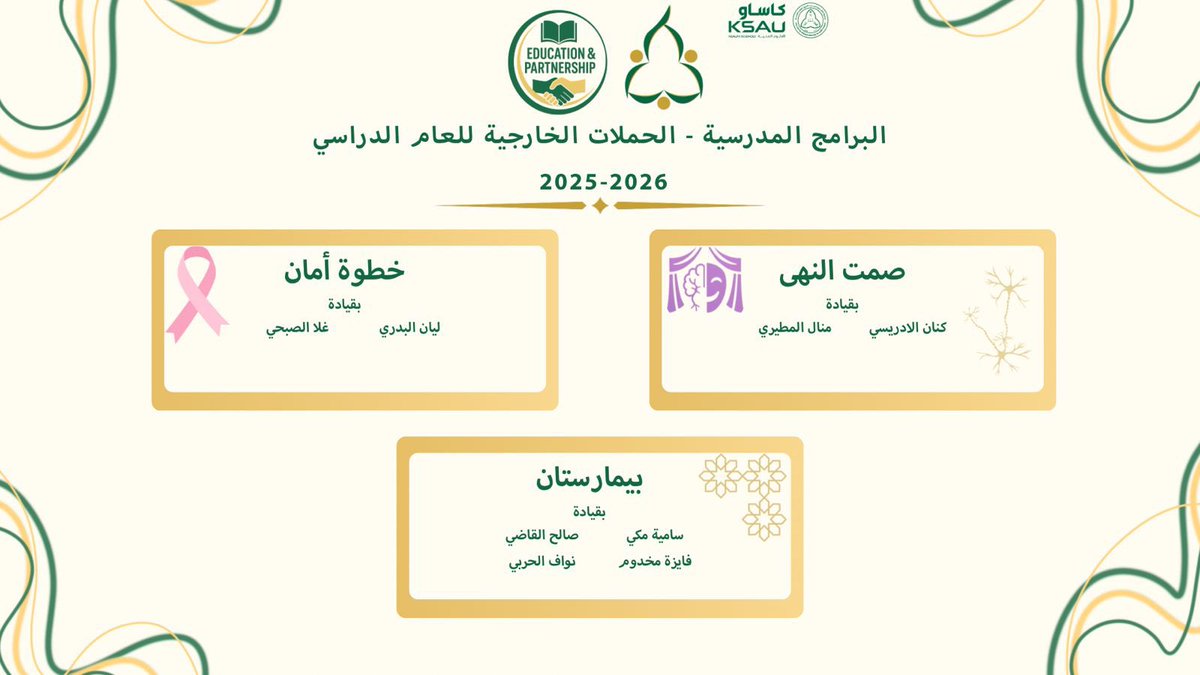 تعلن وحدة الخدمة المجتمعية بكلية الطب عن برامج مدرسية وحملة خارجية لعام 2025-2026🌟
 يقودها طلابنا لنشر الوعي الصحي وصناعة أثر حقيقي في المجتمع 🌿✨

نفخر بجهودكم، واثقون أن هذه الخطوة ستكون بداية إنجازات أعظم لخدمة المجتمع 💚