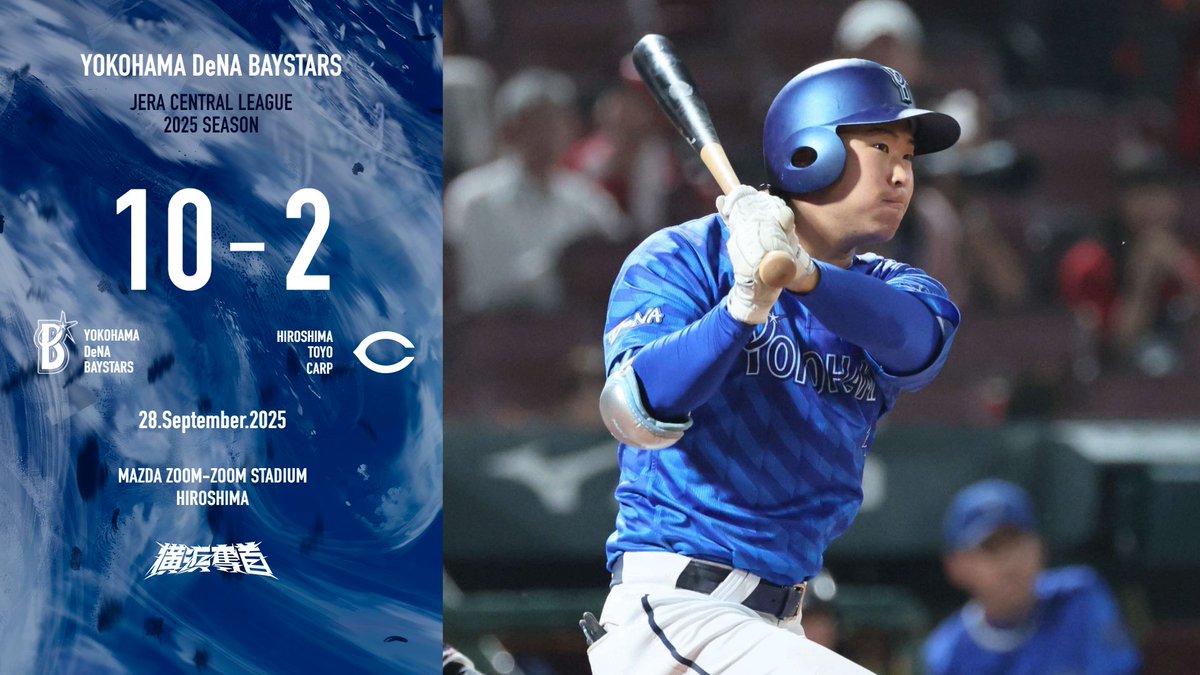 ydb_yokohama's tweet photo. 1点を先制された直後の2回、#蝦名達夫 選手が押し出し四球を選び同点とすると、先発 #竹田祐 選手も粘り強く投げて6回1失点と力投して試合を作り、迎えた7回に #桑原将志 選手の一打で勝ち越し！
直後に同点とされるも、8回には #石上泰輝 選手の2点タイムリーで再びリードを奪うと、これを皮切りに一挙8点を奪う猛攻で圧倒！大勝を収め、リーグ戦2位を確定させた！なお #ビシエド 選手もNPB通算1000試合出場を達成！

#横浜奪首
#全横浜で戦え  
#baystars