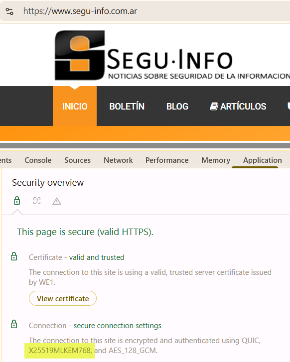 Un CISO me dijo que deje de delirar 🤪porque le pregunté si habían comenzado a trabajar en algoritmos Post-Cuántico.
Segu-Info (con Cloudflare), Amazon, Google, etc. ya implementan SecP256r1MLKEM768 / X25519MLKEM768, una combinación de clásicos (X25519 o SecP256r1) y PQC MLKEM768