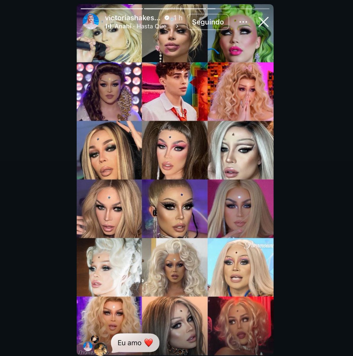 Victoria Shakespears, participante do Drag Race Alemanha, postou em seus stories a inspiração da sua estrelinha na testa: “Por que sempre tem uma estrela na minha testa? Por causa da minha heroína e mãe: Anahí”

— Christian Chavez segue a drag e quebrará tudo em casa quando ver.
