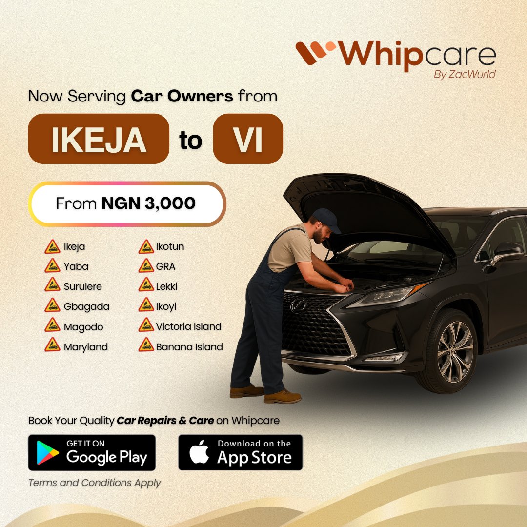 whipcareapp's tweet photo. Looking for an easy way to get your car maintained on the Island or Mainland?
Book Quality Repairs, Wash, Detailing and Towing Services around you, all on Whipcare.
Download and Book Now to experience smart car care like never before!
#WhipcareLagos #CarServiceMadeEasy https://t.co/kMCpZiVq44