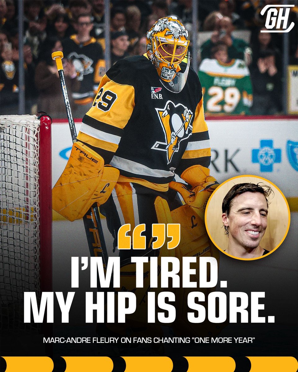 GinoHard_'s tweet image. Sounds like it's safe to say Marc-Andre Fleury will NOT be coming back for "one more year" 😭💀

(h/t @JoshYohe_PGH)