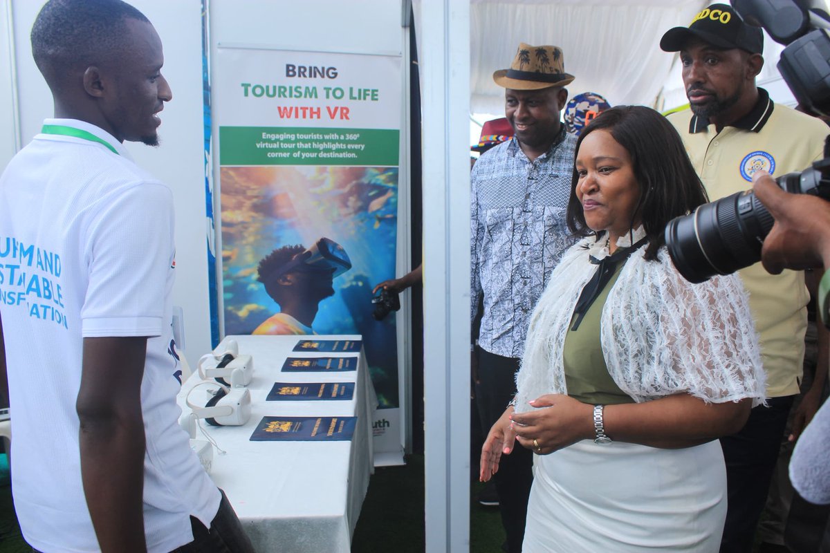Tourism_amb's tweet photo. Our booth was one of a kind,we got to have CS @rebecca_miano see how the VR(Virtual Reality) is shaping the Tourism sector positively. Thankyou Madam CS for gracing us with your presence.#HapaNiHome #WTD25 #SustainableTourism  @magicalkenya @TourismFund @MombasaCountyKe @fogccas https://t.co/HLwMCG7V9u