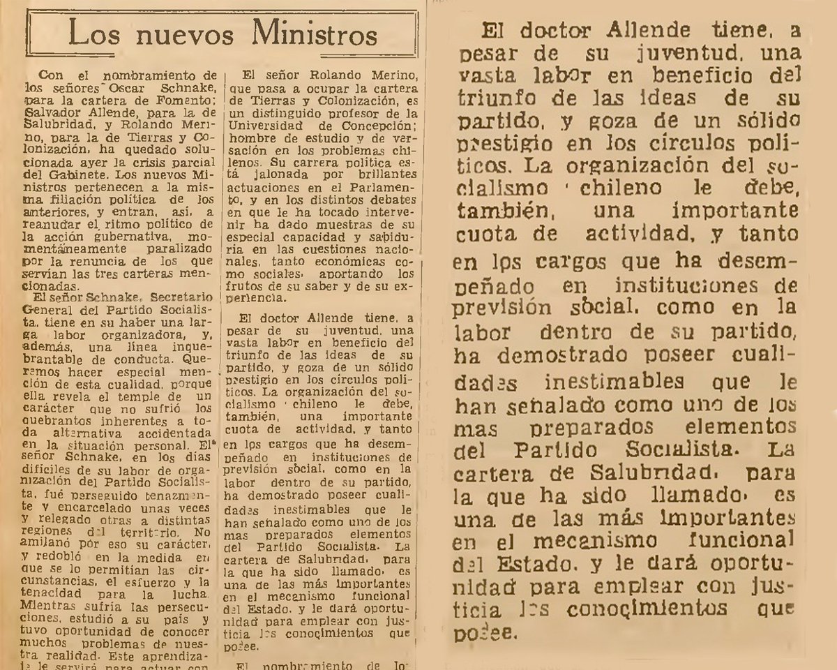 Esto dijo el periódico La Nación sobre el Dr. Salvador Allende al asumir como ministro de Salubridad: