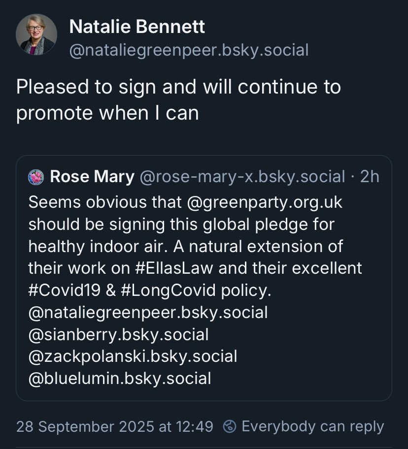 Rose_Mary_X's tweet image. Thank you @natalieben from @TheGreenParty for signing the Global Pledge for #HealthyIndoorAir at airclub.org 💚
A new paradigm of #CleanAir as a human right is emerging!
#UNGA #VioletAffleck #EllasLaw @CleanAir4KidsUK @ZackPolanski @GrnsAgnstCvd @SafeAirSchoolUK